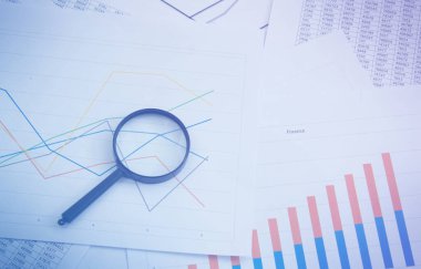 Tablolarda, grafiklerde ve mali tablolarda büyüteç. Envanter çizelgesi analizi ve mali muhasebe. Uzayı kopyala Sunumlar için kullanılabilir