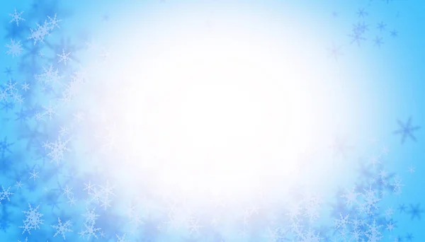 Рождественский Голубой Фон Падающими Снежками Предпосылки Дизайна Подготовка Новому Году — стоковое фото