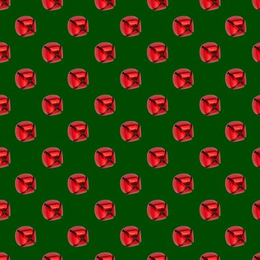Kırmızı arka planda yeşil bir çan var. Kusursuz desen. Noel zamanı. Yeni Yıl