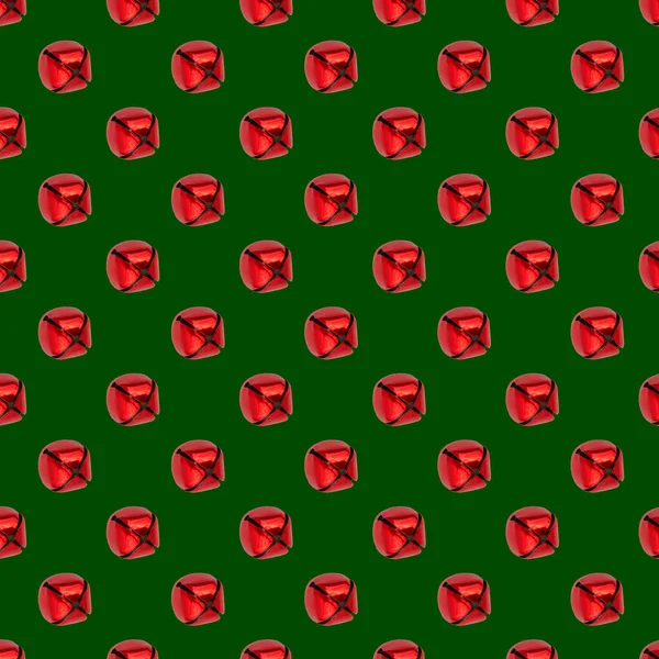 Isolated Green Jingle Bell Red Background Seamless Pattern Christmas New — Stock Photo, Image