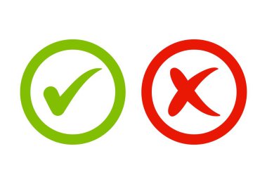 Check mark - Checkmark OK and red X. YES and NO button for vote in circle. Green and red cross & check mark icons. clipart