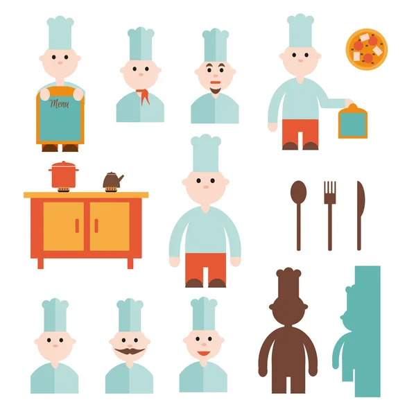 Chef-kok en de keuken artikelen — Stockvector