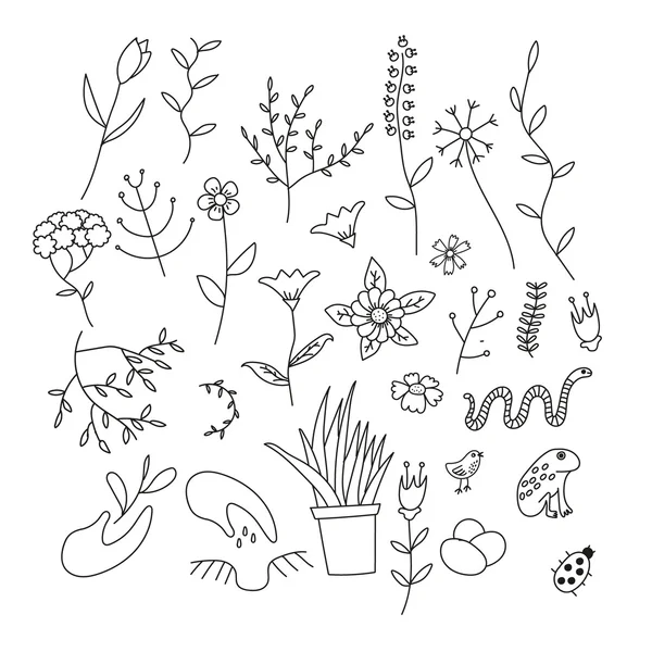 Набор весенних растений, цветов и животных — стоковый вектор