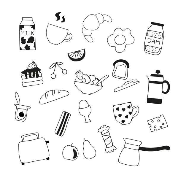 Sortiment de alimente doodle pentru micul dejun — Vector de stoc