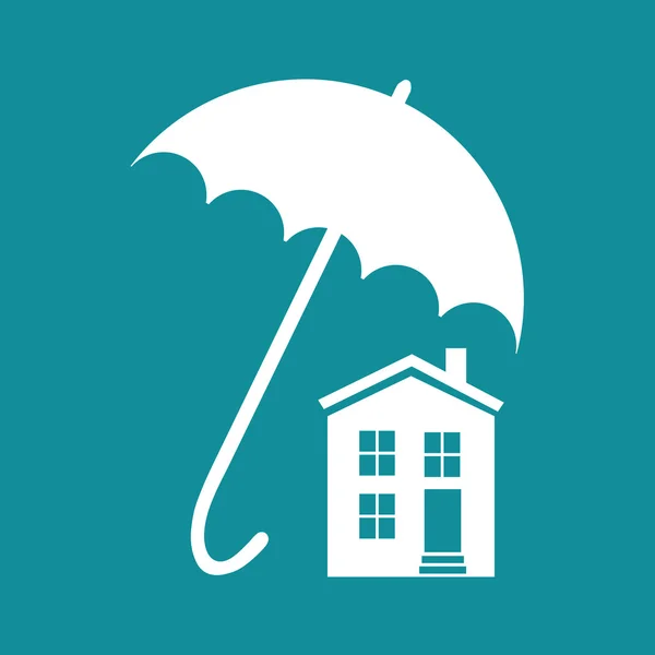 Silueta de la casa y paraguas — Vector de stock