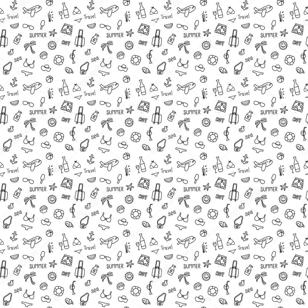 Seamless doodle pattern with elements of leisure travel