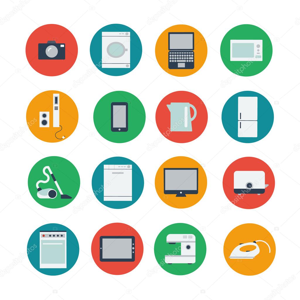 Icon set of household and computer equipment
