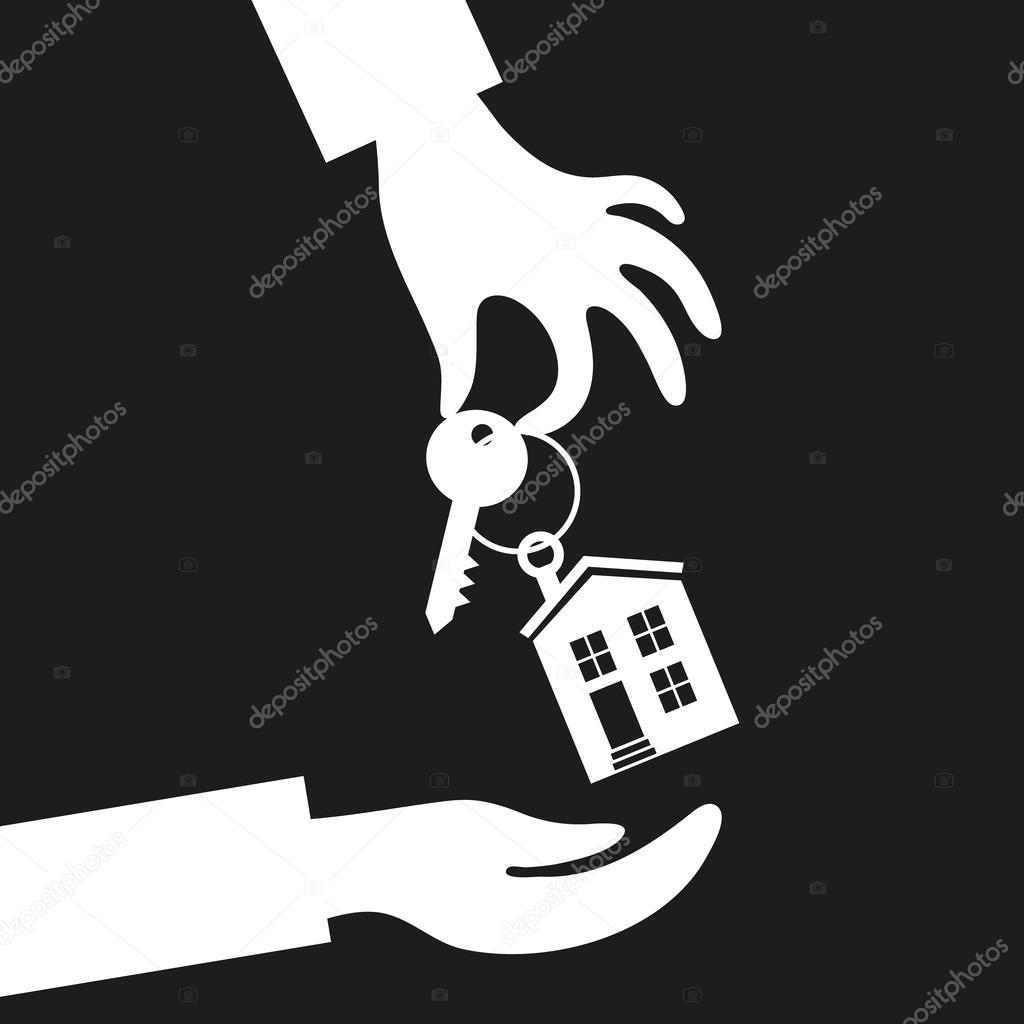 Hand real estate agent holding holds a key with a tag in the for