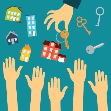 Hands of buyers are drawn to the hand of a real estate agent who clipart