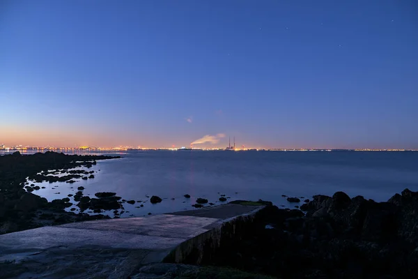Zachód Słońca Plaży Seapoint Szeroki Kąt Widzenia Dublin Waste Energy — Zdjęcie stockowe