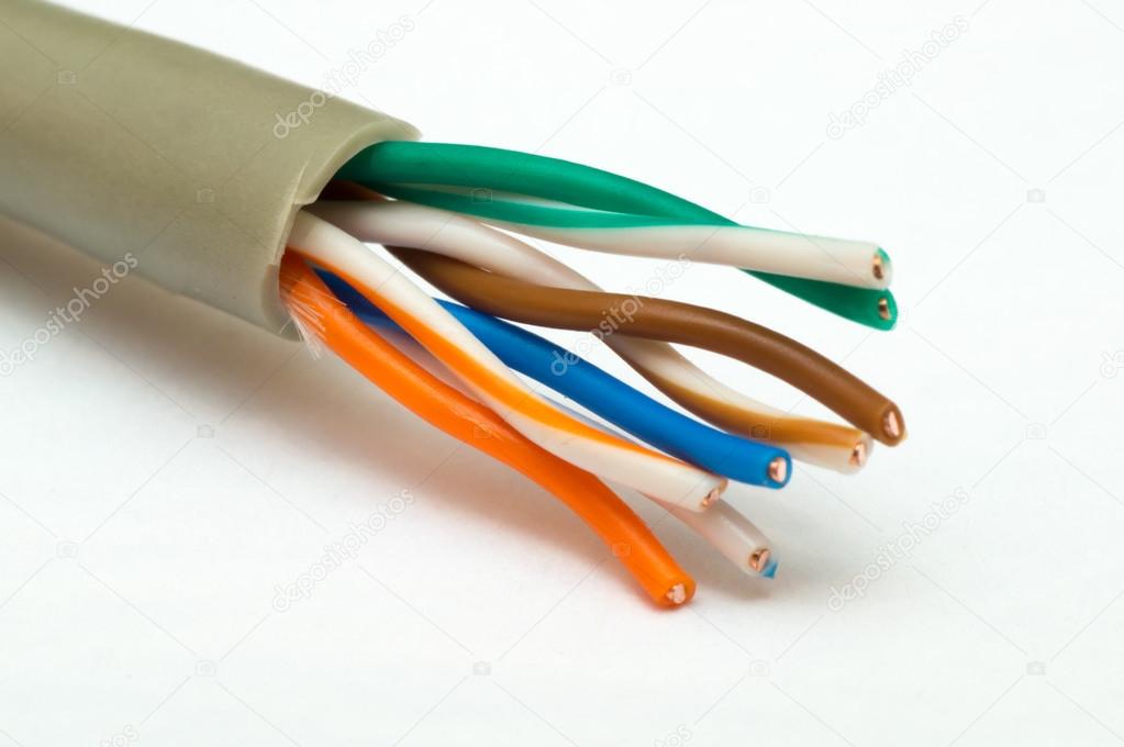 Macro view of a peeled internet cable