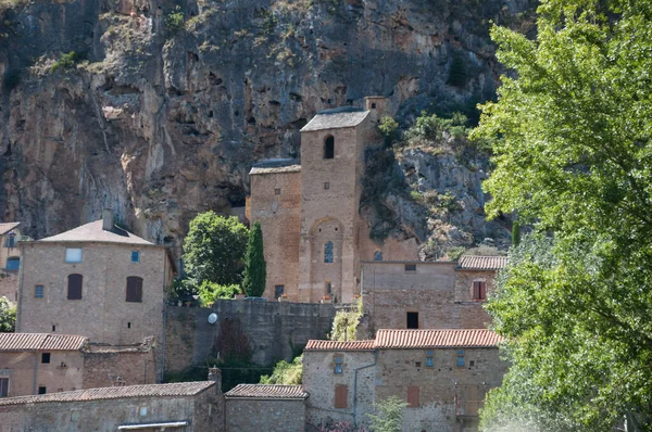 Peyre Vila Medieval Acima Tarn Com Sua Igreja Troglodyte Aveyron — Fotografia de Stock