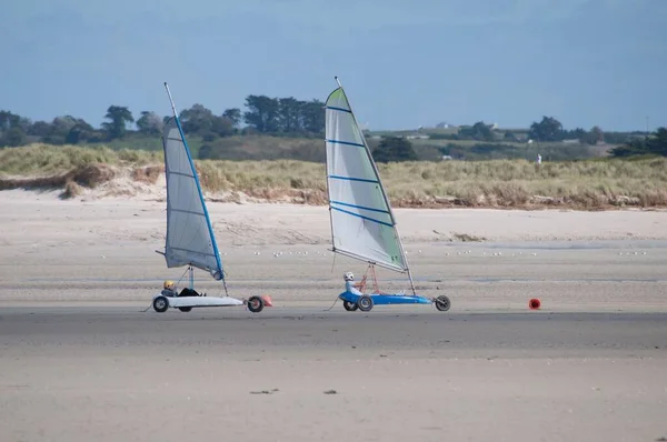 Lezioni Vela Sabbia Una Spiaggia Finistre Bretagna — Foto Stock