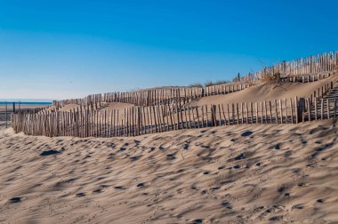 Espiguette plajı, Camargue 'de Le Grau-du-Roi kasabası yakınlarında..