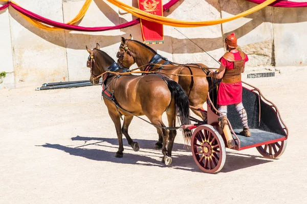 罗马战车种族在竞技场的重建 免版税图库图片