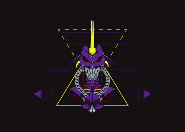 Mecha Robot Vector Mall Illustration Horned Robot Head — Stock vektor