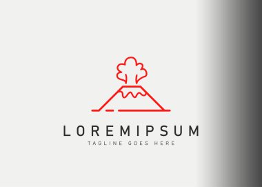 Volkan püskürtme logosu tasarımı. Dağın vektör çizimi patladı. Satır sanat simgesi biçiminde modern logo tasarımı.