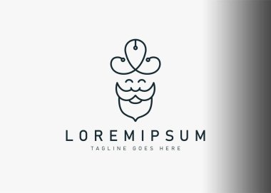 Teknik guru logosu tasarımı. Türbanlı gurunun vektör çizimi. Satır sanat simgesi biçiminde modern logo tasarımı.