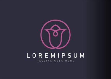 Gül logosu tasarımı. Çemberin vektör illüstrasyonu. Satır sanat simgesi biçiminde modern logo tasarımı.