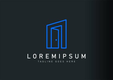 Açık kapı logosu tasarımı. Giriş için vektör illüstrasyon ve odaya gidin. Satır sanat simgesi biçiminde modern logo tasarımı.
