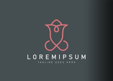Gül logosu tasarımı. Soyut gül çiçeğinin vektör çizimi. Satır sanat simgesi biçiminde modern logo tasarımı.
