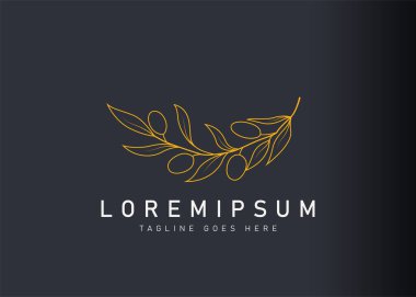 Doğal zeytin logosu tasarımı. El 'in çizilmiş düğün zeytininin vektör çizimi. Satır sanat simgesi biçiminde modern logo tasarımı.