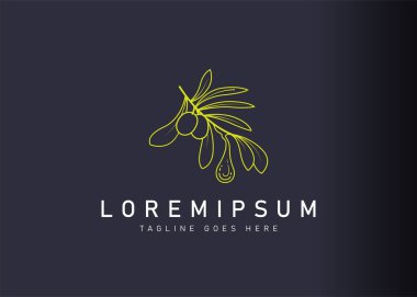 Doğal zeytin lüks logo tasarımı. Botanik zeytin lüksünün vektör çizimi. Satır sanat simgesi biçiminde modern logo tasarımı.