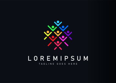 Renkli insan sosyal logosu tasarımı. Renkli insan toplumunun vektör çizimi. Satır sanat simgesi biçiminde modern logo tasarımı.