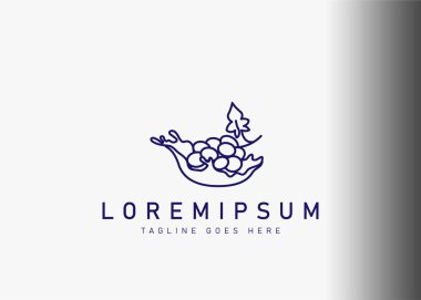 Siyah üzüm logosu tasarımı. Sıvı sıçramalı siyah üzümün ikon vektör çizimi. Çizgi sanatı tarzında modern logo tasarımı.