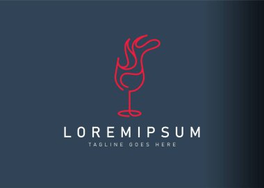 Şarap logosu tasarımının cam sıçraması. Şarap kadehinin ikon vektör çizimi. Çizgi sanatı tarzında modern logo tasarımı.