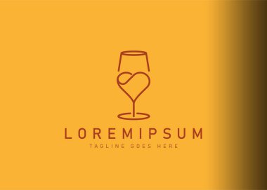 Şarap kadehi logo tasarımı. Kalp sembollü şarap kadehinin ikon vektör çizimi. Çizgi sanatı tarzında modern logo tasarımı.