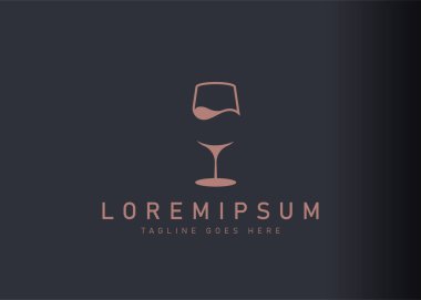 Şarap camı logosu tasarımı. Bar için minimalist şarap kadehinin ikon vektör çizimi. Çizgi sanatı tarzında modern logo tasarımı.