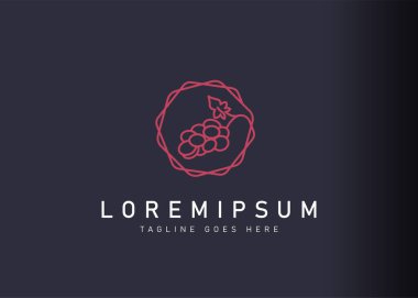 Üzüm logosu tasarımı. Dairesel saplı kırmızı şarap üzümlerinin ikon vektör çizimi. Çizgi sanatı tarzında modern logo tasarımı.