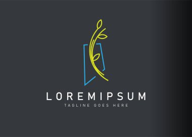Bitki sapı logo tasarımı. Bitkinin dikdörtgen çerçeveli ikon vektör çizimi. Çizgi sanatı tarzında modern logo tasarımı.