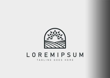 Tarımsal alan logosu tasarımı. Bitki tohumu ve alanlarının ikon vektör çizimi. Çizgi sanatı tarzında modern logo tasarımı.