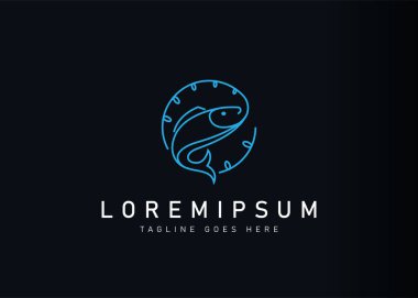 Balıkçılık grevi logosu tasarımı. Spor balıkçılığının ikon vektör illüstrasyonu. Çizgi sanatı tarzında modern logo tasarımı.