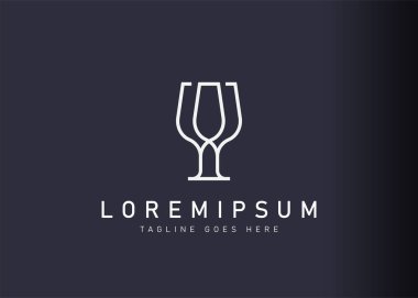 Şarap camı logosu tasarım şablonu. Stand-up 'ın ikon çizimi cam şarap için tezahürat yapıyor. Çizgi sanatı tarzında modern logo tasarımı.