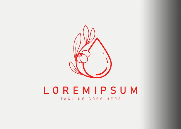 Zeytinyağı damlası logo tasarım şablonu. Zeytin dalı ile yağ damlasının ikon vektör çizimi. Çizgi sanatı tarzında modern logo tasarımı.
