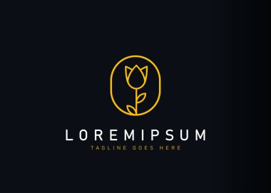 Minimalist çiçek logosu tasarımı. Su Damlası Yaprak Doğa Çiçeği 'nin ikon vektör çizimi. Çizgi sanatı tarzında modern logo tasarımı.