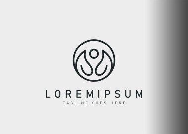 Yaprak meditasyon logosu tasarımı. Yaprak pozisyonundaki birinin ikon vektör çizimi. Çizgi sanatı tarzında modern logo tasarımı.