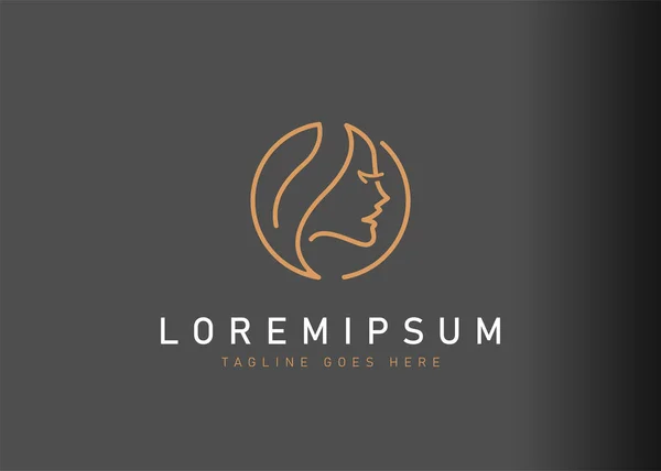 Güzel yüz logosu tasarımı. Doğal güzellikteki kadının ikon vektör çizimi. Çizgi sanatı tarzında modern logo tasarımı.