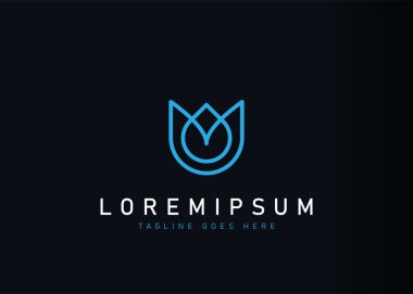 Minimalist gül logosu tasarımı. Çiçek nilüfer çiçeği tabelalarının ikon vektör çizimi temel yağ damlalarıyla birleştirildiğinde minimalist ve temiz görünüyor. Çizgi sanatı tarzında modern logo tasarımı.