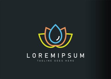Lotus damlası logosu tasarımı. Nilüfer illüstrasyonu ve sıvı su damlası ikonu tasarımı. Çizgi sanatı tarzında modern logo tasarımı.