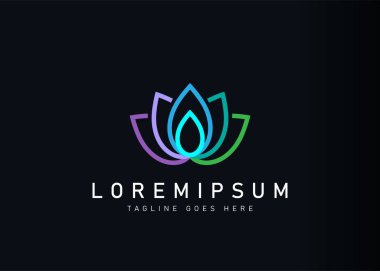 Renkli lotus logosu tasarımı. Nilüfer çiçeği ikon tasarımının vektör çizimi. Çizgi sanatı tarzında modern logo tasarımı.