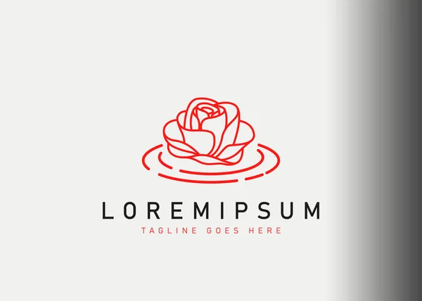 Yüzen çiçek logosu tasarımı. Sıvı suyun üzerinde yüzen çiçeklerin vektör çizimi. Çizgi sanatı tarzında modern logo tasarımı.