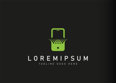 Yeşil telefon logosu tasarımı. Yeşil çim ve telefon ikonu tasarımının vektör çizimi. Çizgi sanatı tarzında modern logo tasarımı.