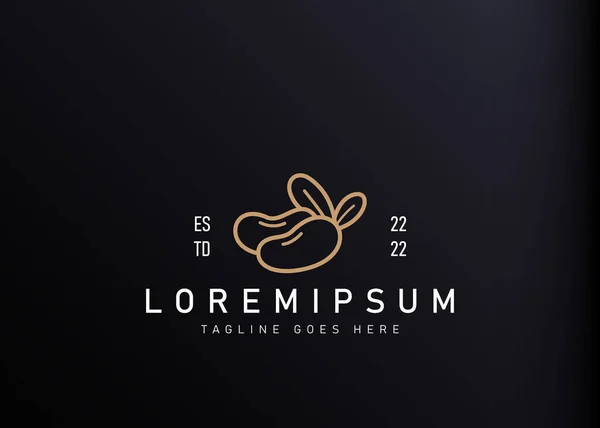 Soya fasulyesi logosu tasarımı. Kalıntılı iki soya fasulyesinin vektör çizimi. Çizgi sanatı tarzında modern logo tasarımı.