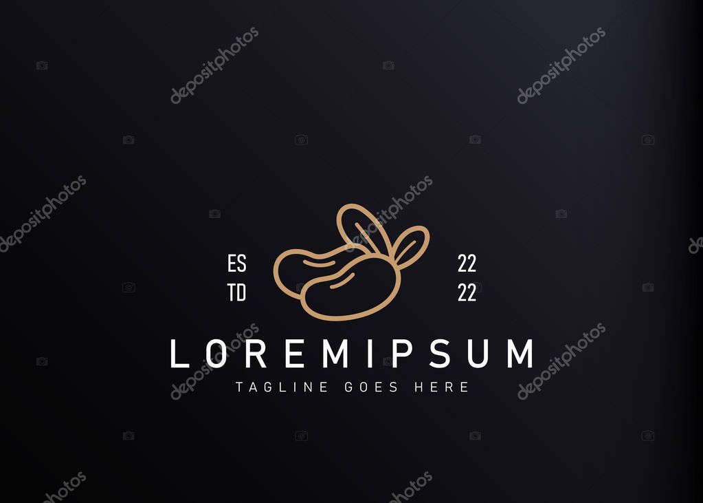 Soybean logo design. Vector illustration of two soybeans with leavesn icon design. Modern logo design with line art style.