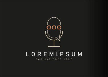 Podcast logo tasarımı. Mikrofonlu sohbet baloncuğunun vektör çizimi. Vintage logo tasarım vektör çizgisi şablonu