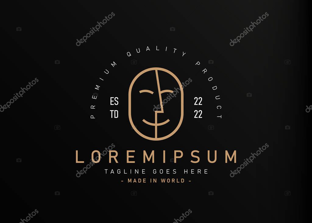Two face logo design. Vector illustration of modern simple line art of two happy face. Vintage logo design vector line icon template